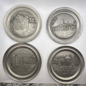 Vtg 1976 Hudson Fine Pewter Plates X4 Historical Presidents Limited Edition